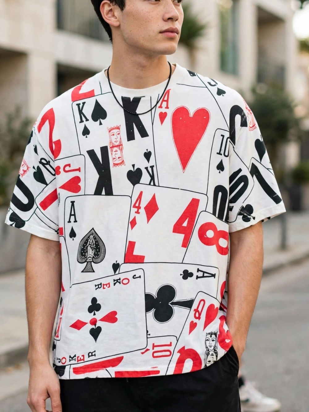 Vintage 90s Accord Playing Cards All Over Print T-Shirt L Single Stitch AOP